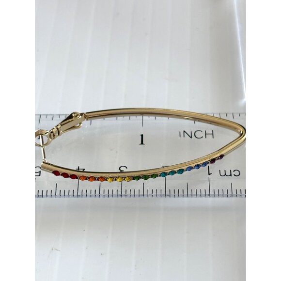 Rainbow Crystal Gold Hoop Earrings 2.5" Long Colorful Statement Jewelry For Wome - Picture 4 of 4